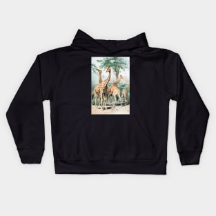 Victorian Giraffe Illustration Kids Hoodie